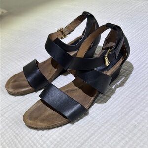 Sofft Black Wedge Sandals with Leather Straps